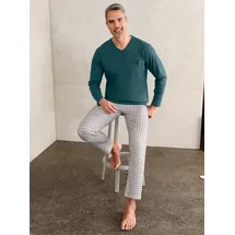 wäschepur Schlafanzug WÄSCHEPUR, Herren, Gr. 48/50, grün (petrol, jade, bedruckt), 100% Baumwolle, Homewear-Sets Schlafanzug