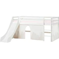 Hochbett HOPPEKIDS "«Winter Wonderland»", weiß (weiß, rosa), B:195cm H:105cm L:208cm, Kiefer massiv, Hochbetten, 90x200 mit Rutsche, Vorhang & Matratze