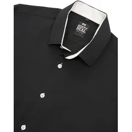 RUSTY NEAL Langarmhemd RUSTY NEAL, Herren, Gr. 4XL, EURO-Größen, schwarz-weiß (schwarz, weiß), 60% Baumwolle, 37% Polyester, 3% Elasthan, unifarben, Hemden, mit Krawatte