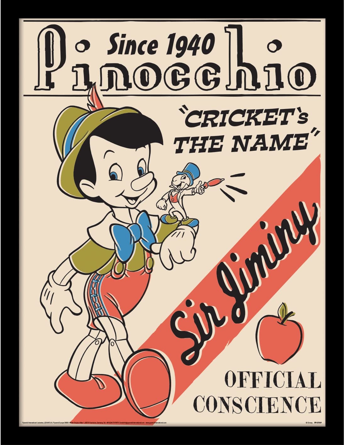 Pyramid International Disney Classics Pinocchio-Druck, gerahmt, Cricket's The Name Design, 30 x 40 cm