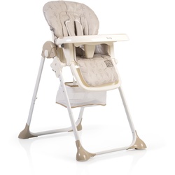 Hochstuhl Hunny klappbar, 5-Punkt-Sicherheitsgurt zweiteiliger Tisch, Ablagekorb beige