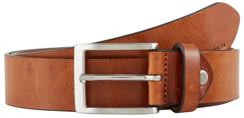 TOM TAILOR Herren TTJADEN Ledergürtel mit eckiger Dornschließe, braun, Uni, Gr. 85