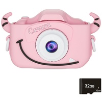 1080P 2,0 Zoll Bildschirm DigitalKamera Kinder mit 32G TF Karte, Fotokamera Geschenke für Jungen und Mädchen,(style:Pink cattle;)