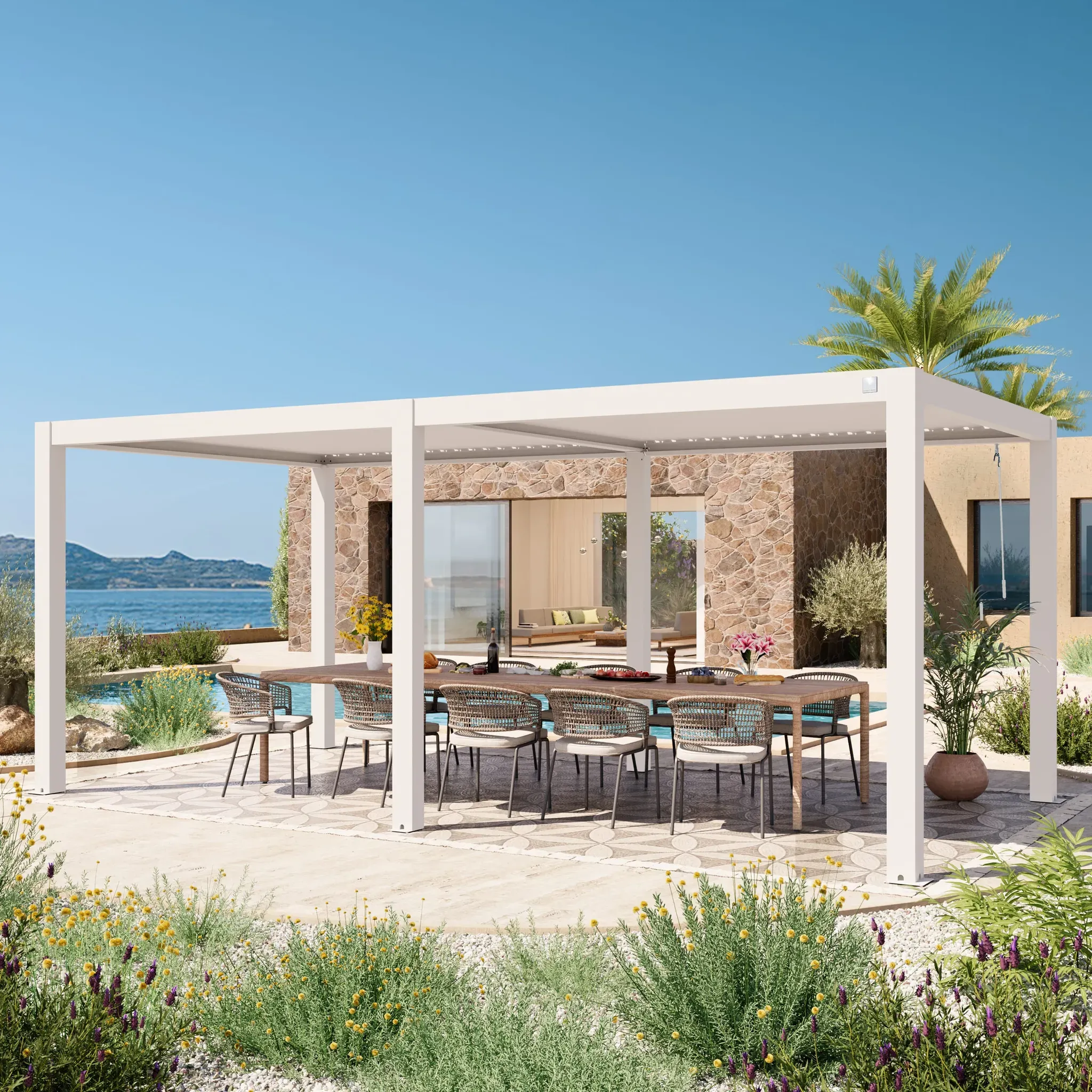 PRIMEYARD  3x6m Pergola blanc, lames blanc orientables - (400120)