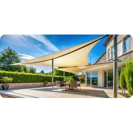 krumad Sonnensegel Dreieck 4x4 m Beige Sonnenschutz Wasserabweisendes UV Wetterfest mit Befestigungsseilen - Beige