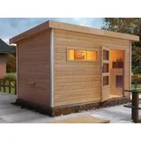 Sauna Außensauna Gartensauna Saunahaus Karibu Pultdach mit Klarglastür Vorraum