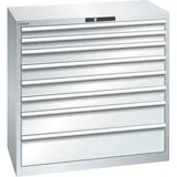 LISTA Schubladenschrank 54x27E, (BxTxH) 1023x572x1000mm, 8 Schubladen, Fronthöhen 75-200mm, lichtgrau, RFID Lock