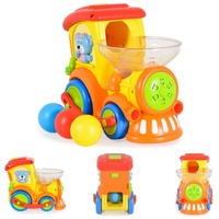 Moni Spielzeug Zug 958, Kugelbahn, 3 bunte Bälle, Musik- und Lichtfunktion gelb