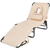 KOMFOTTEU Gartenliege Sonnenliege Strandliege klappbar, mit Gesichtsöffnung & abnehmbaren Kissen, bis150kg weiß