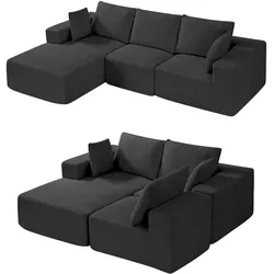 VEVOR Lounge Sofa Modulares Sofa L-Form Modulsofa mit Kissen Couch 545kg Schwarz