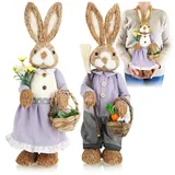 COM-FOUR® 2X Stroh Osterhase handgemacht - Deko-Osterhase zur Osterdekoration - Strohfiguren für Ostern - Deko-Hase aus Stroh - handgefertigte Hasen (02 Stück - 44cm Flieder/blau)