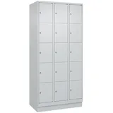 C+P Schließfachschrank Classic PLUS, Sockel, 3 Abteile, 1950x900x500mm, 7035/703 Innenhöhe Gefach oben (oberes 365 mm Front RAL 7035 Lichtgrau