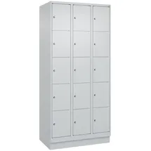 C+P Schließfachschrank Classic PLUS, Sockel, 3 Abteile, 1950x900x500mm, 7035/703 Innenhöhe Gefach oben (oberes 365 mm Front RAL 7035 Lichtgrau