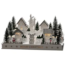 Konstsmide LED-Dekoration, Holzsilhouette Dorf, Stecker/Batteriebetrieb, weiß - weiss