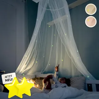 lilimaus Betthimmel [Weiss] - Baldachin Kinderzimmer mit Leuchtsternen für Mädchen & Jungen - Himmel als Babyzimmer Deko - Vorhang für Kuschelecke, Kinderbett & Baby Bett - Moskitonetz Babybett