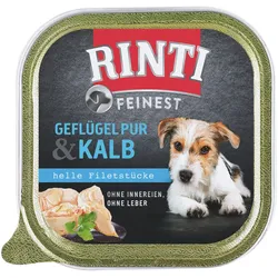 RINTI Feinest 150g Schale Hundenassfutter 11 x 150 Gramm Geflügel Pur & Kalb