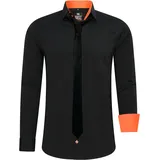 RUSTY NEAL Langarmhemd RUSTY NEAL, Herren, Gr. 4XL, EURO-Größen, orange (schwarz, orange), 60% Baumwolle, 37% Polyester, 3% Elasthan, unifarben, Hemden, mit Krawatte