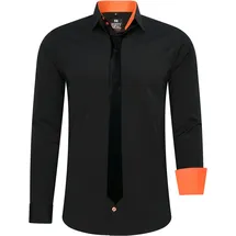 RUSTY NEAL Langarmhemd RUSTY NEAL, Herren, Gr. 4XL, EURO-Größen, orange (schwarz, orange), 60% Baumwolle, 37% Polyester, 3% Elasthan, unifarben, Hemden, mit Krawatte
