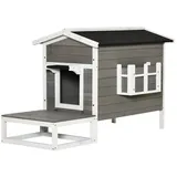 PawHut Katzenhaus mit Terrasse und Balkon 115 x 66,5 x 74,7 cm