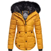 MARIKOO Damen Designer Steppjacke Winter Jacke mit edler Kunstpelz Kapuze Lotusblüte