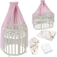 Waldin Babybett OWAL aus Holz 7in1 mit Matratze, mitwachsend,Stoffe