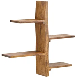 Kadima Design Wandregal Baum-Form, Sheesham Holz, 4 Ablageflächen. 58x15x60 cm