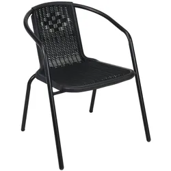 Stabiler Rattan-Design Bistrostuhl Stapelstuhl Stahl schwarz