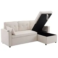 SOFTWEARY Ecksofa mit Bettfunktion, Stauraum, Zier- und Rückenkissen, L-Form, Leinen, Wohnzimmersofa - Beige