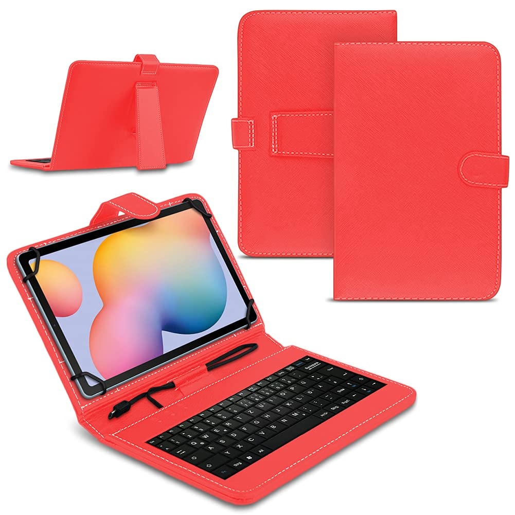 NAUCI Tablet Hülle kompatibel mit Xiaomi Mi Pad 6/6 Pro 11 Tasche Tastatur Keyboard QWERTZ Schutzhülle Cover Standfunktion USB Schutz Case, Farben:Rot