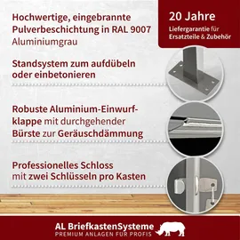 AL Briefkastensysteme Standbriefkasten 4 Fach Aluminium Grau inkl. Zeitungsfach