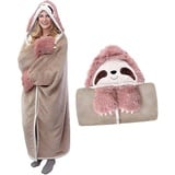 WJMSDK Faultier Decke mit Ärmeln - Faultier Geschenk für Frauen, Sherpa Fleece Kuscheldecke mit ärmeln, Tragbare Decke zum Anziehen als Weihnachten Geburtstagsgeschenk für Frauen Damen