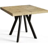 Quadratischer Esszimmertisch RICO, ausziehbarer Tisch, Größe: 110-210X110X77 cm, Wohnzimmertisch Farbe: ARTISAN, mit Holzbeinen in Farbe Schwarz - Beige/Schwarz