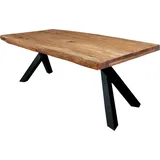 G + K Esstisch - 200 x 100 cm - Sheesham massiv gebeizt - Metallgestell