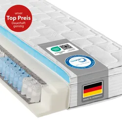 Federkernmatratze BeCo Diamant Plus 26 cm Höhe Gelschaum Topper fest integriert kein Verrutschen - Größe: 100 x 200 cm, Härtegrad: H3 (80 kg - 120 kg)