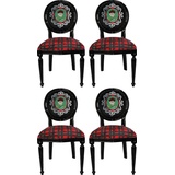 Casa Padrino Luxus Barock Esszimmer Set Schottland Mann Mehrfarbig / Schwarz 48 x 50 x H. 98 cm - 4 handgefertigte Esszimmerstühle - Barock Esszimmermöbel