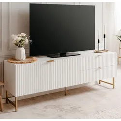TV-Lowboard "Hawick" in weiß matt mit 3D-Wellenstruktur TV Unterteil in Komforthöhe 179 x 61 cm