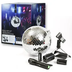 SATISFIRE Discokugel Set - Mobile Party Kit - Komplettset mit 20cm Kugel, Motor,...