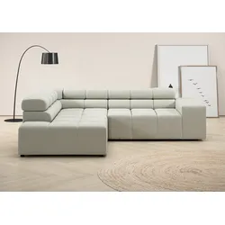 Ecksofa INOSIGN "Ancona, incl. Kopfteilverstellung + 3 Zierkissen L-Form", silber, B:249cm H:70cm T:215cm, 100% Polyester, Sofas, wahlweise motorische Sitztiefenverstellung, B/T(H: 249/215/70 cm