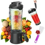 REDOM Akku-Smoothie-Maker Mixer und Entsafter 600-ml Becher mit dualer Mixmodus, 240 W, 2-in-1 Trinkflaschesich für zahlreiche Speisen und Getränke schwarz
