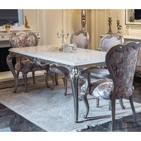 Casa Padrino Luxus Barock Esstisch Weiß / Silber - Handgefertigter Küchentisch im Barockstil - Barock Esszimmer Möbel