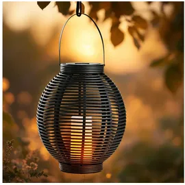 Spetebo Xxl Solar Laterne mit led Kerze warm weiß inklusive Erdspieß - 43 x 38 cm - Garten Leuchtkugel groß in Rattan-Optik