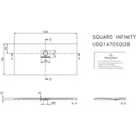 Villeroy & Boch Squaro Infinity Rechteck-Duschwanne, lange Seite geschnitten, UDQ1470SQI2BVR8