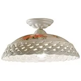 Licht-Erlebnisse Deckenleuchte Keramik Ø 42 cm rund in Weiß Gold antik Vintage Rosendekor E27 Landhaus Stil Keramikleuchte