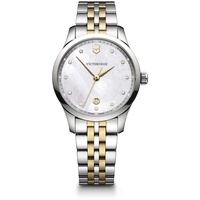 Victorinox Damen-Uhr Alliance Small, Damen-Armbanduhr, analog, Quarz, Gehäuse-Ø 35 mm, Edelstahl Armband 17 mm, 92 g, Weiß/Silber/Gold
