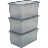 Iris Ohyama Vielseitige Aufbewahrungsboxen, 50L, 3er-Set, Grau, Deckel leicht schließbar, Stapelbar, Plastik, Für Schrank, Regale, Klassenzimmer,