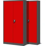 Jan Nowak 2er Set Aktenschrank C001H Büroschrank Metallschrank Werkzeugschrank 4 Einlegeböden Drehgriff Pulverbeschichtung Abschließbar 195 cm x 90 cm x 40 cm (Anthrazit/Rot)