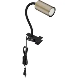 Schreibtischlampe klemmbar Schwanenhals Leselampe Bett Klemme Klemmleuchte Schreibtisch, Kunststoff Metall altmessing, 1x GU10, LxBxH 29x10x41,5 cm