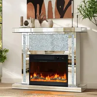 Verspiegelter Elektrokamin mit gebrochenem Diamant, Kaminaufsatz & Bluetooth-Lautsprecher, 7 Farben 3D-Flammeneffekt, Fernbedienung, silberner freistehender Kamin für Wohnzimmer, Schlafzimmer & Ecke