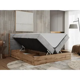 MKS Meble MKS Boxbett, Hellgrau, Textil, 2-Sitzer, H4, 7-Zonen, Rechteckig, 180x200 cm, Schlafzimmer, Betten, Boxspringbetten