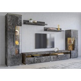 INOSIGN Wohnwand »India,Breite 290cm moderne Mediawand ohne Beleuchtung«, (Set, 5 St., fdete), Anbuwand (Set,5-St, 2xVitrine, 1TV-Schrank, 2xWandregal) viel Stauraum, grau